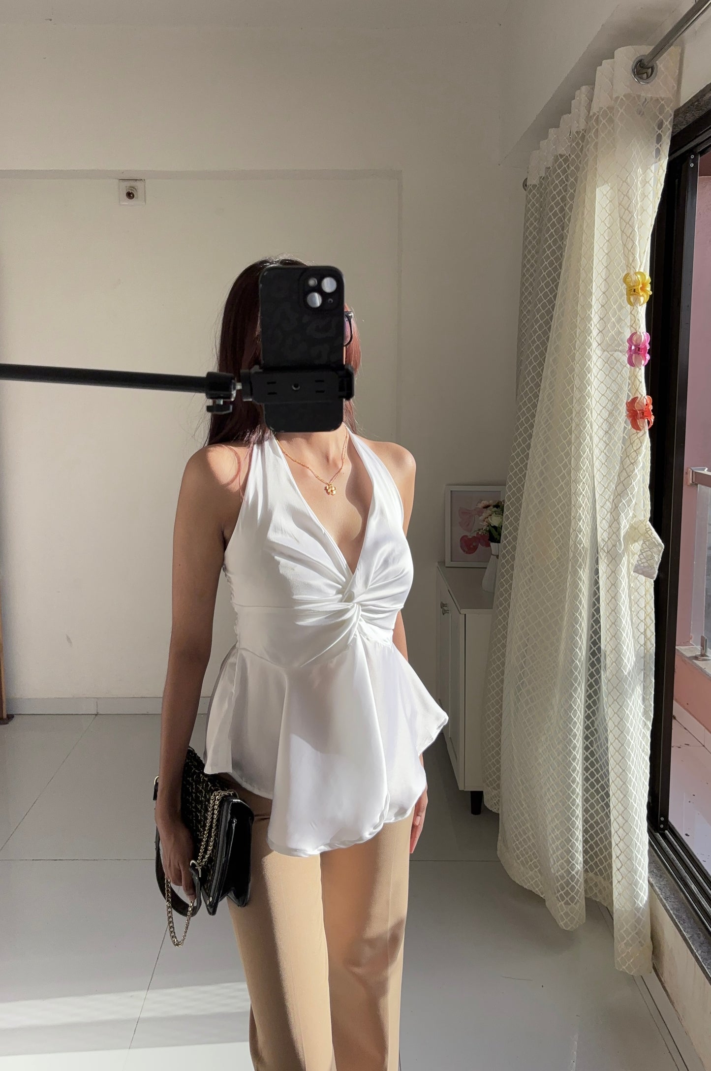 White Satin Halter Neck Top