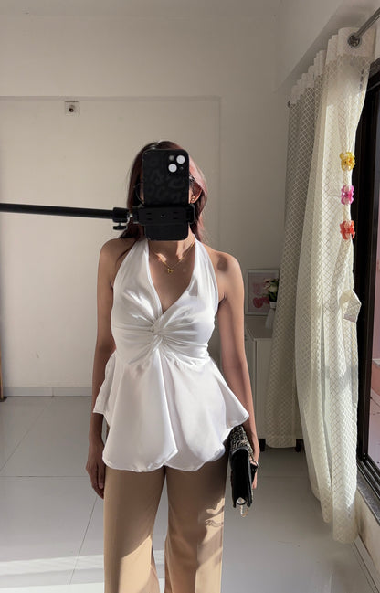 White Satin Halter Neck Top