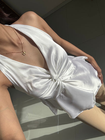 White Satin Halter Neck Top