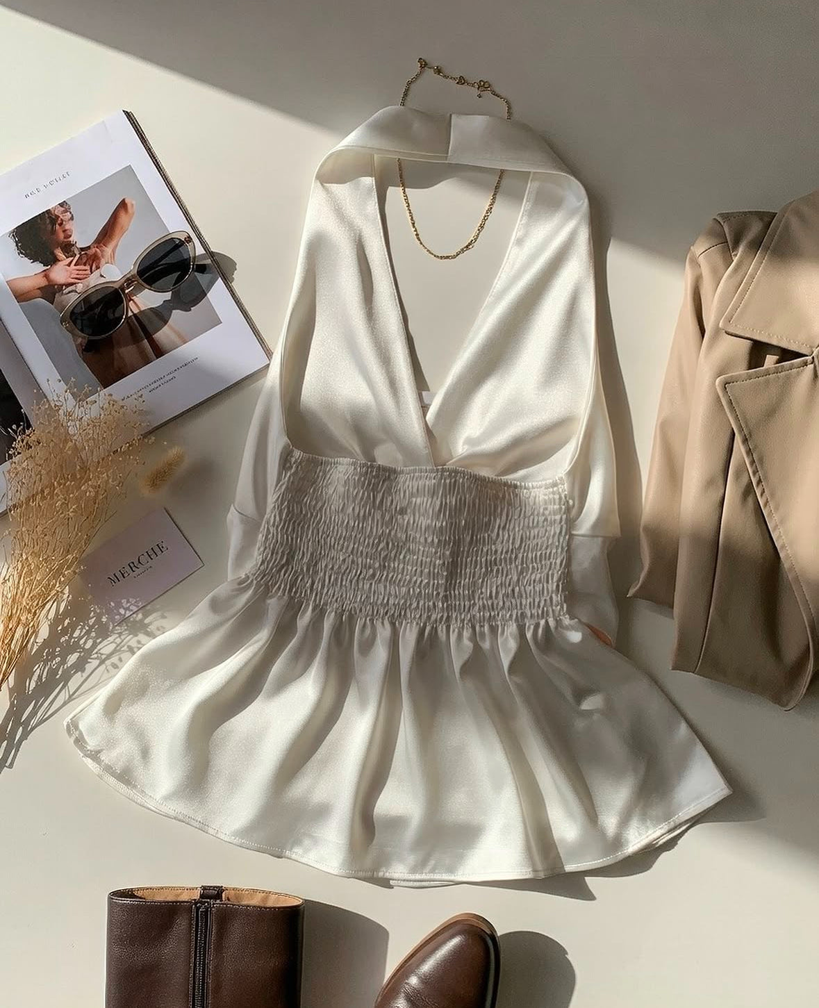 White Satin Halter Neck Top