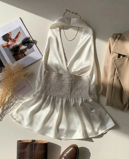 White Satin Halter Neck Top