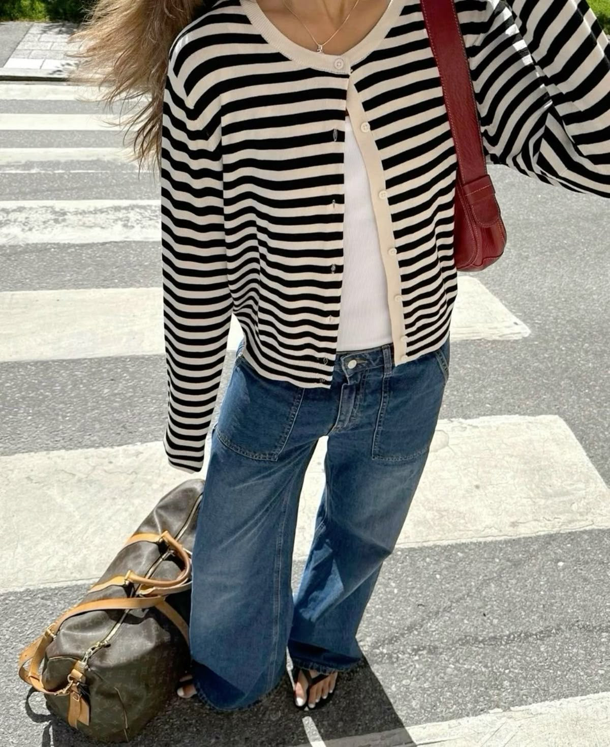 H&M Striped Knit Cardigan (Beige n Black)