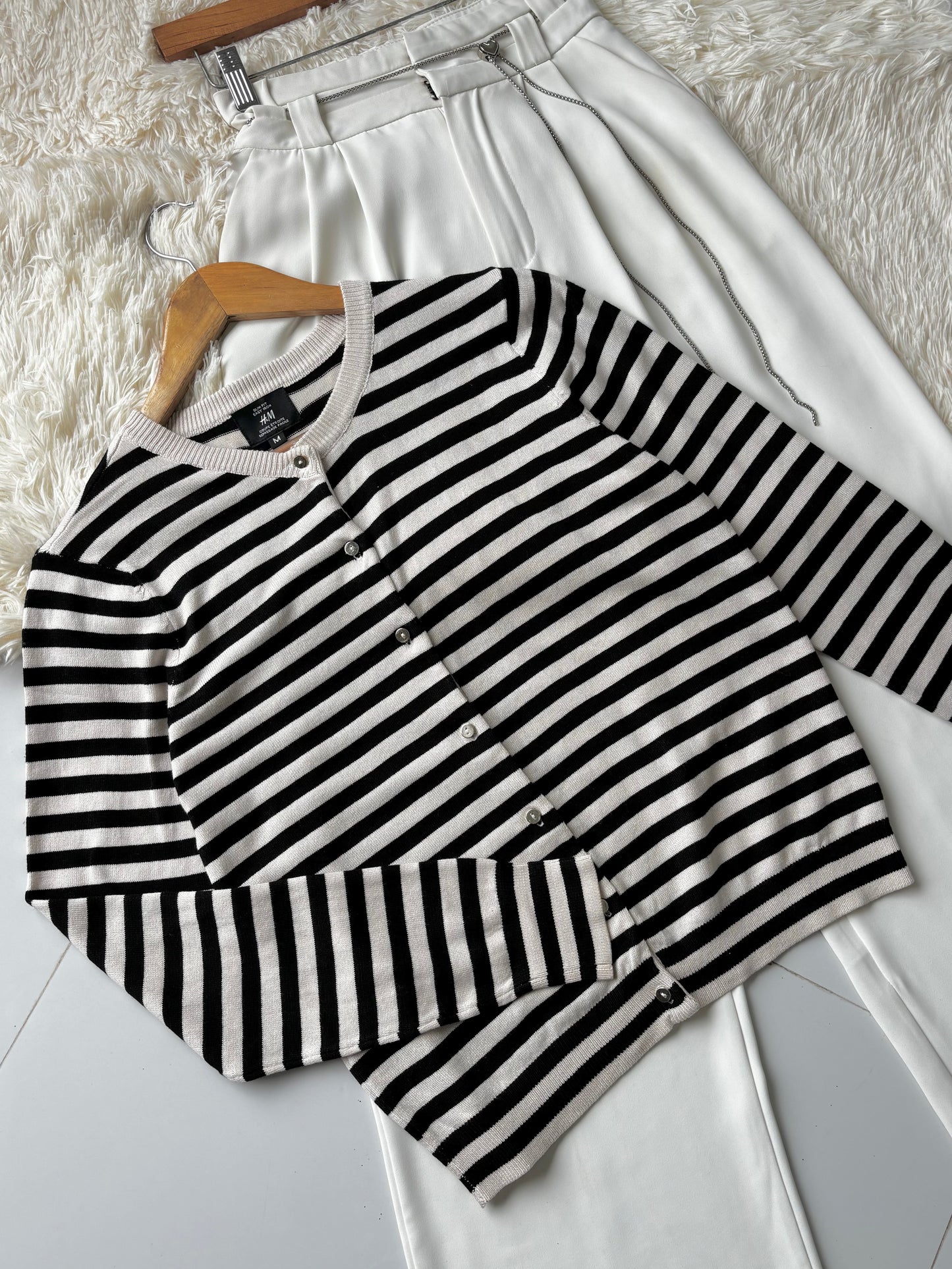 H&M Striped Knit Cardigan (Beige n Black)