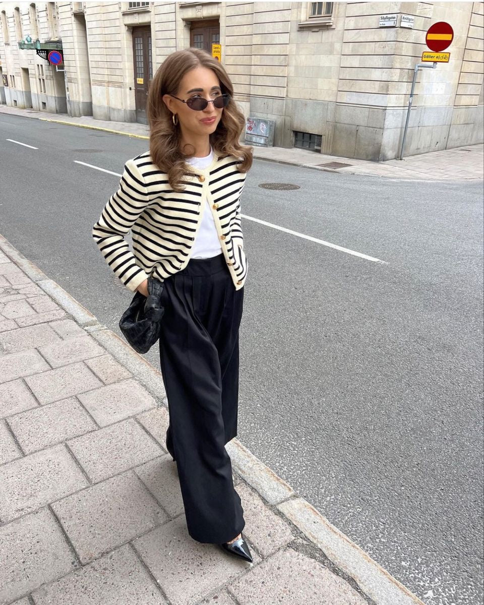 H&M Striped Knit Cardigan (Beige n Black)