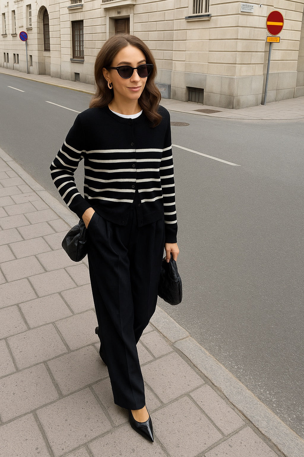 H&M Striped Knit Cardigan (Black)