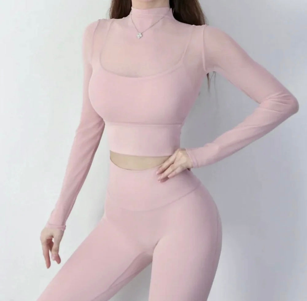 Pink Padded Mesh Top For Women