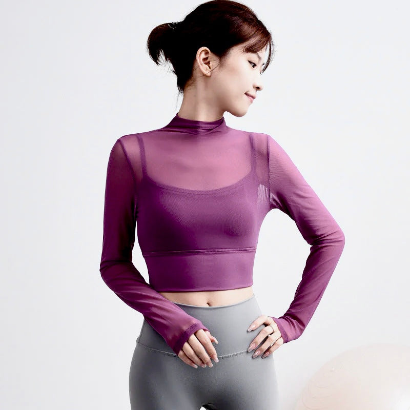 Purple Padded Mesh Top For Women