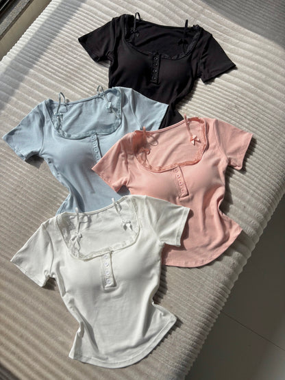 Lacey Bow Built-in Bra Tops