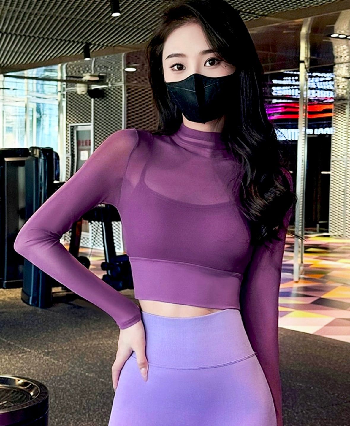 Purple Padded Mesh Top For Women