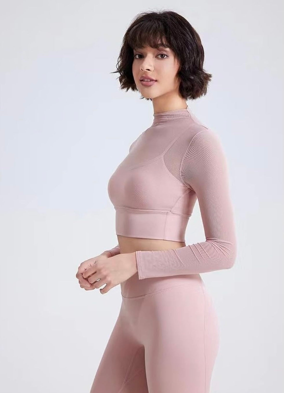 Pink Padded Mesh Top For Women