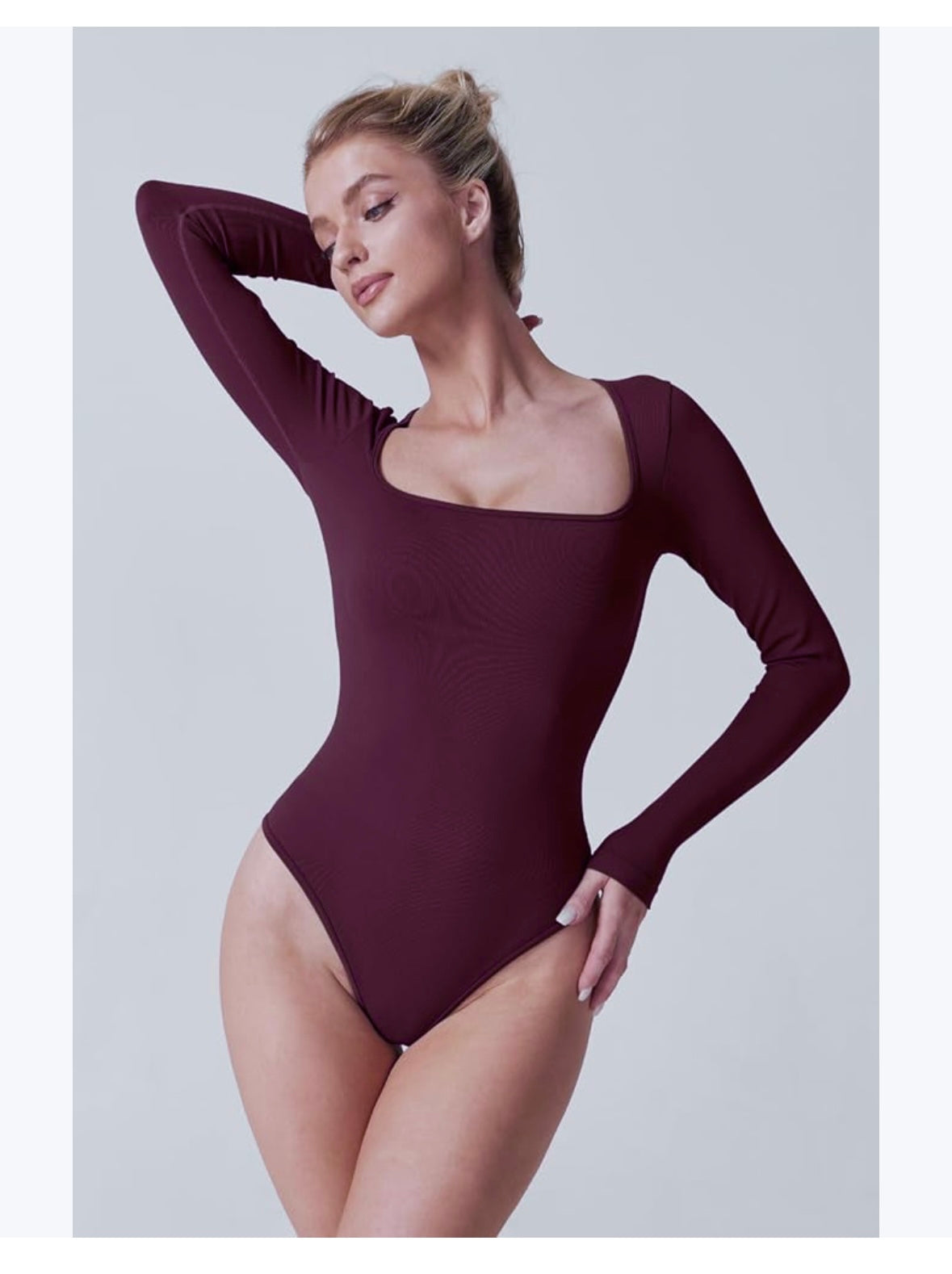 Wine Square Neck Body Suit For Women