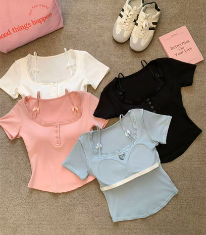 Lacey Bow Built-in Bra Tops