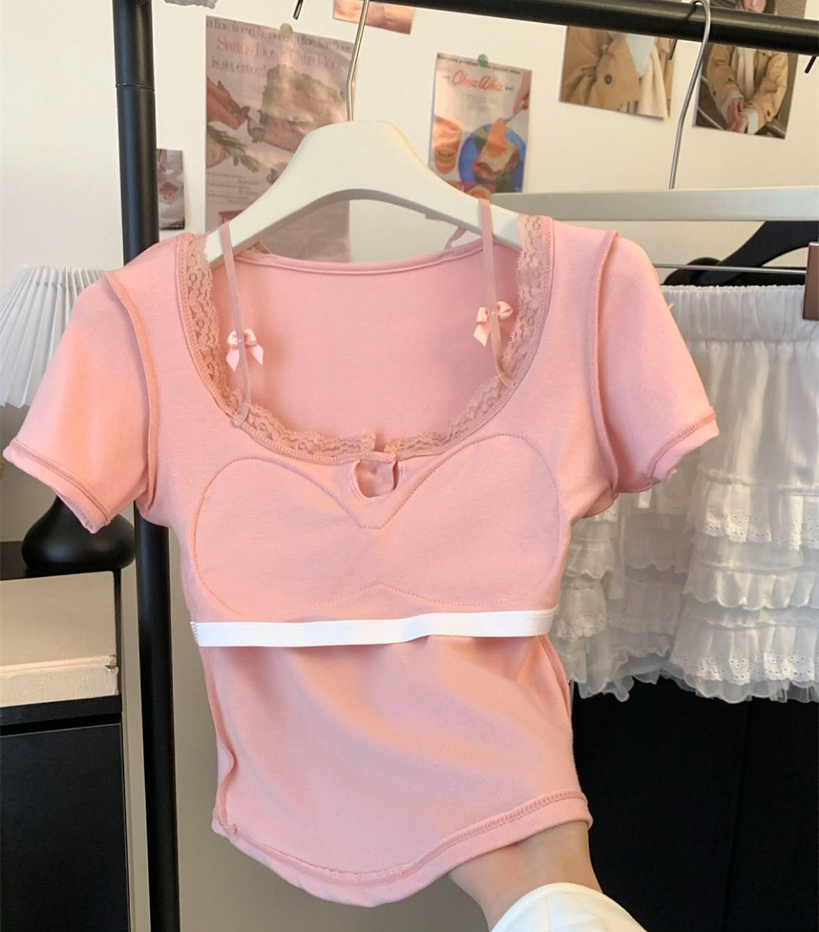 Lacey Bow Built-in Bra Tops