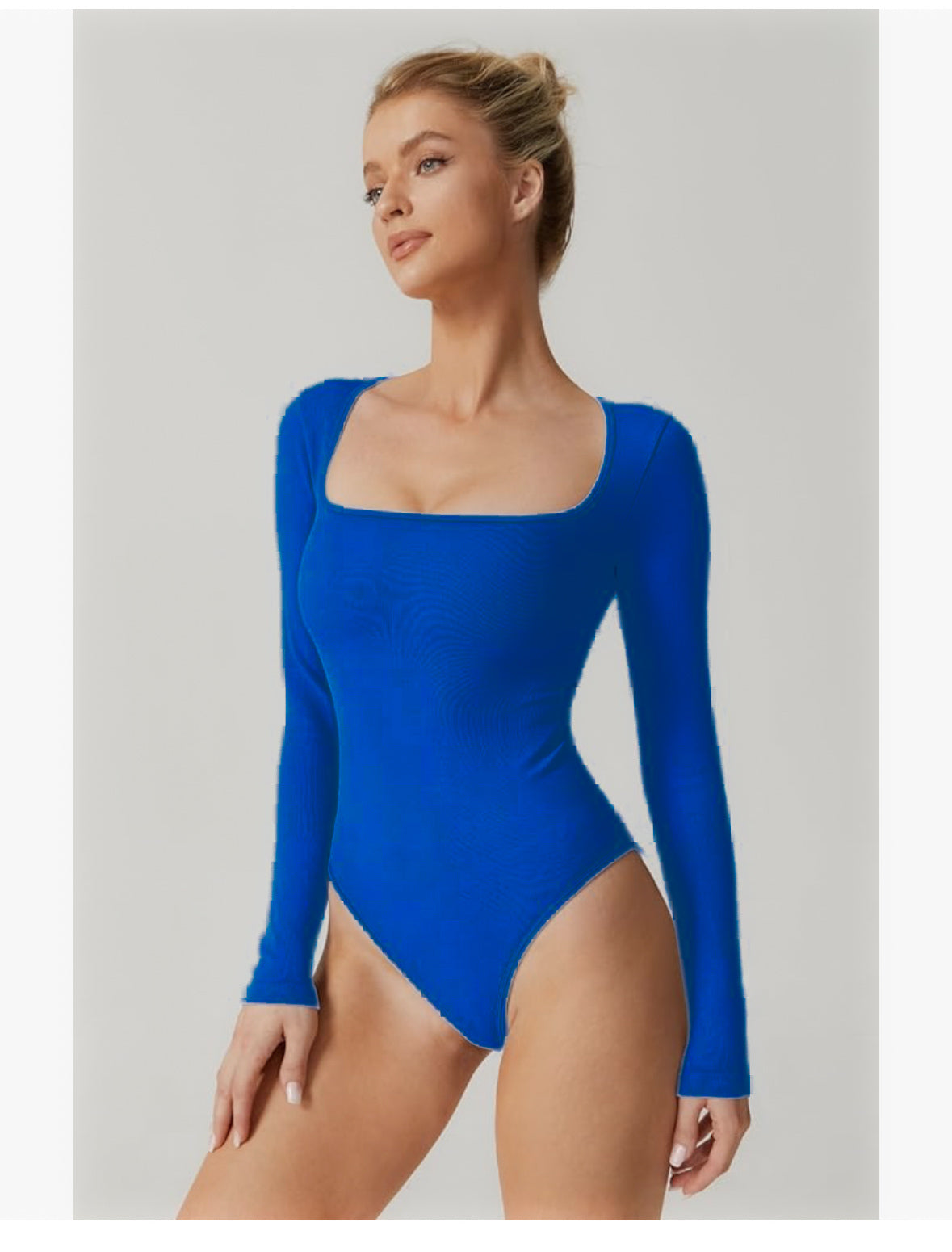 Blue Square Neck Body Suit For Women