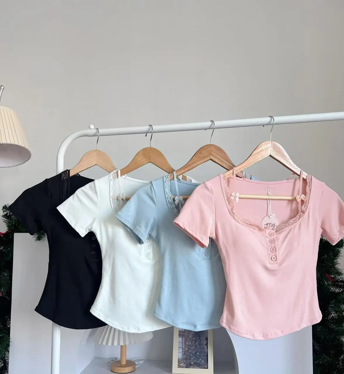 Lacey Bow Built-in Bra Tops