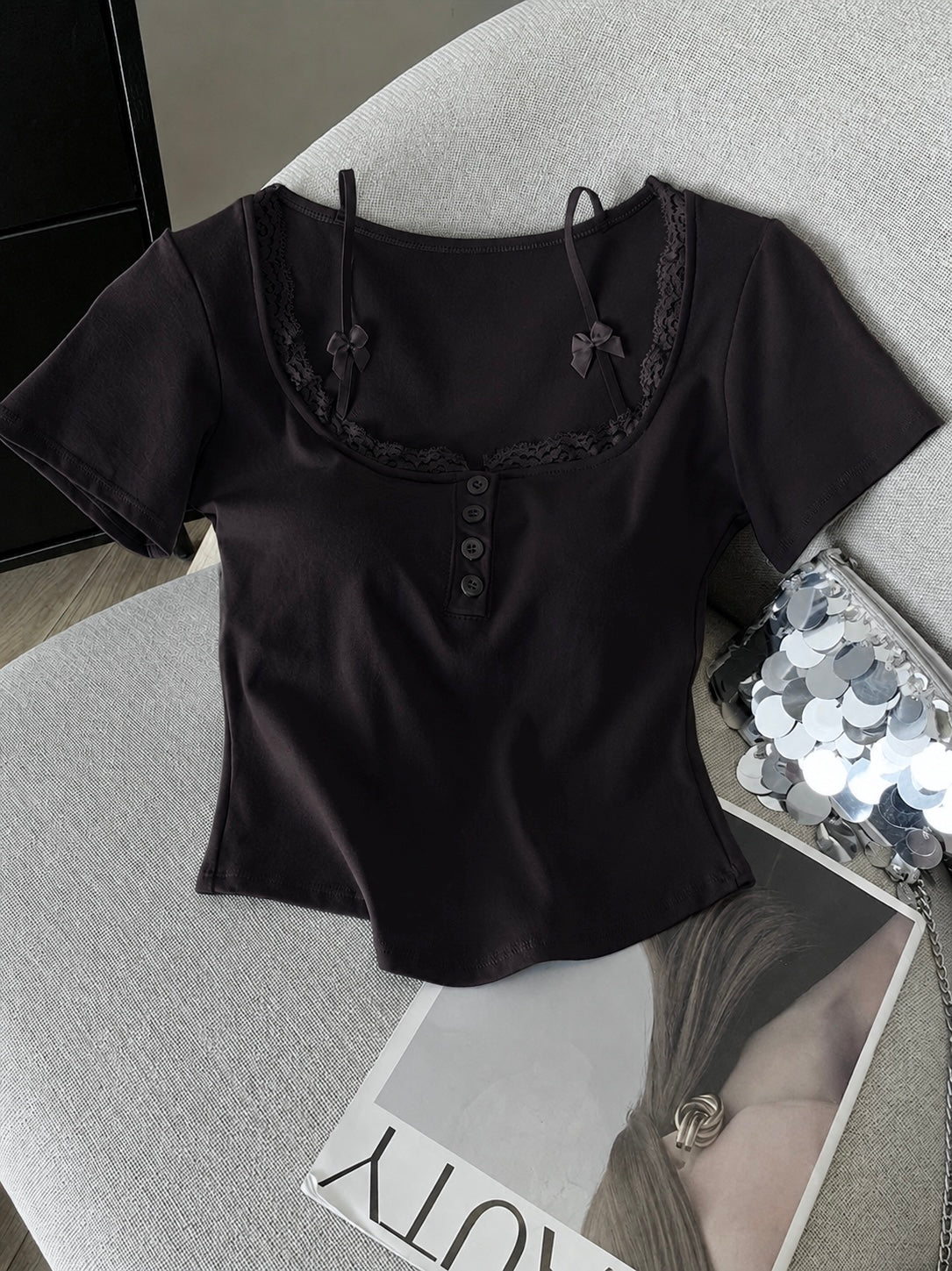 Lacey Bow Built-in Bra Tops