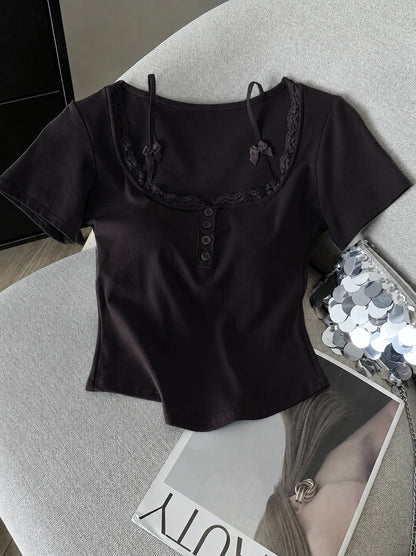 Lacey Bow Built-in Bra Tops