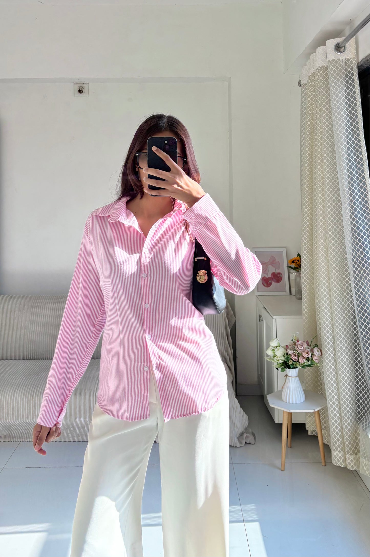 Pink Striped Corset Back Shirt
