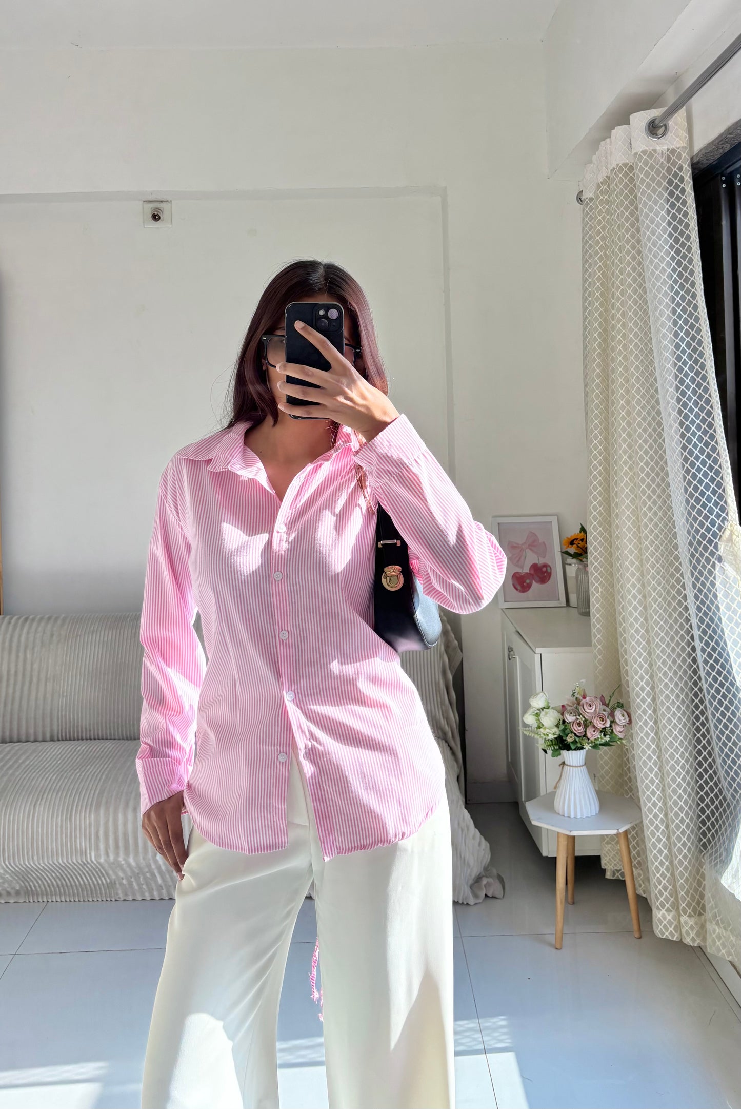 Pink Striped Corset Back Shirt