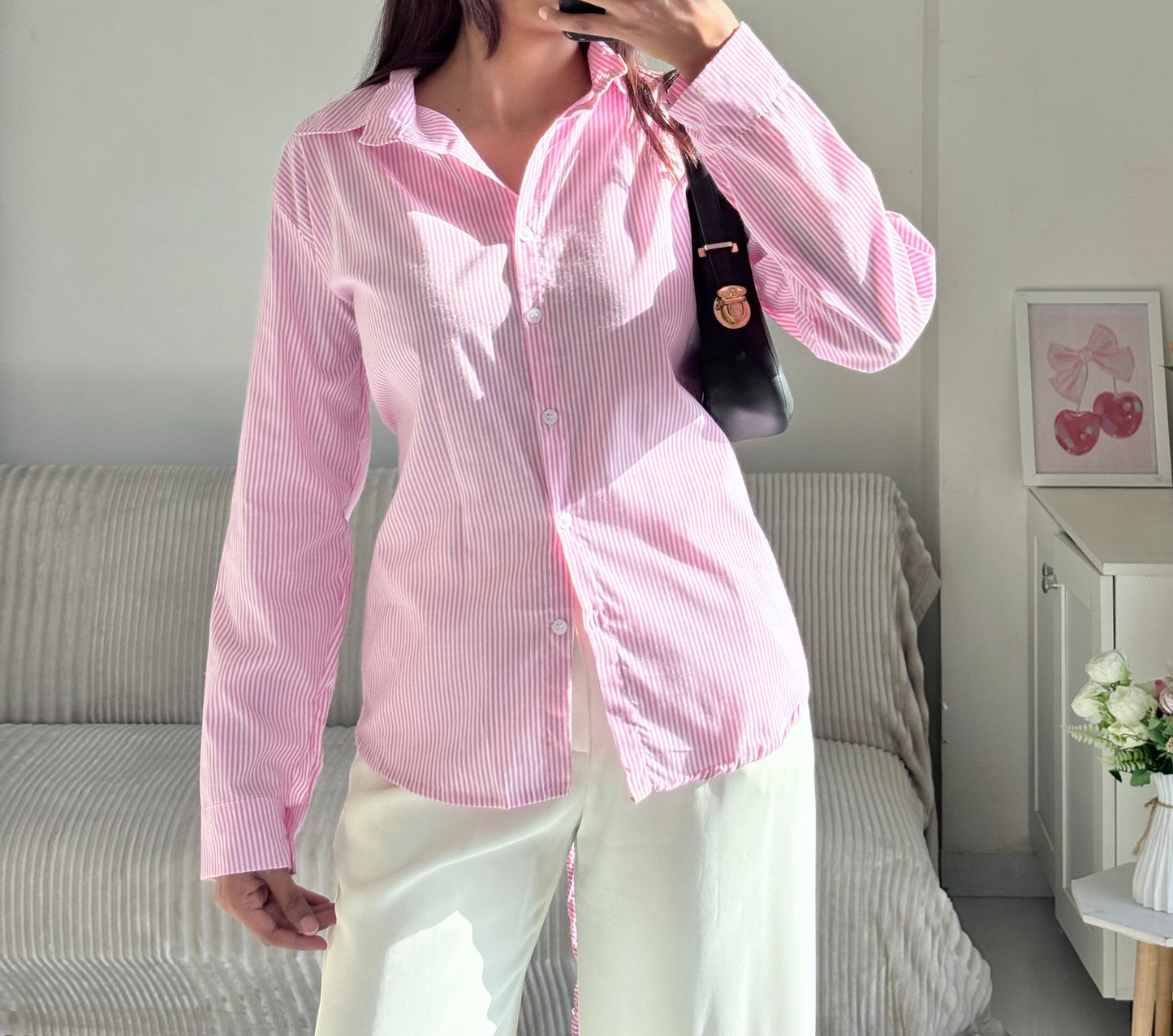 Pink Striped Corset Back Shirt