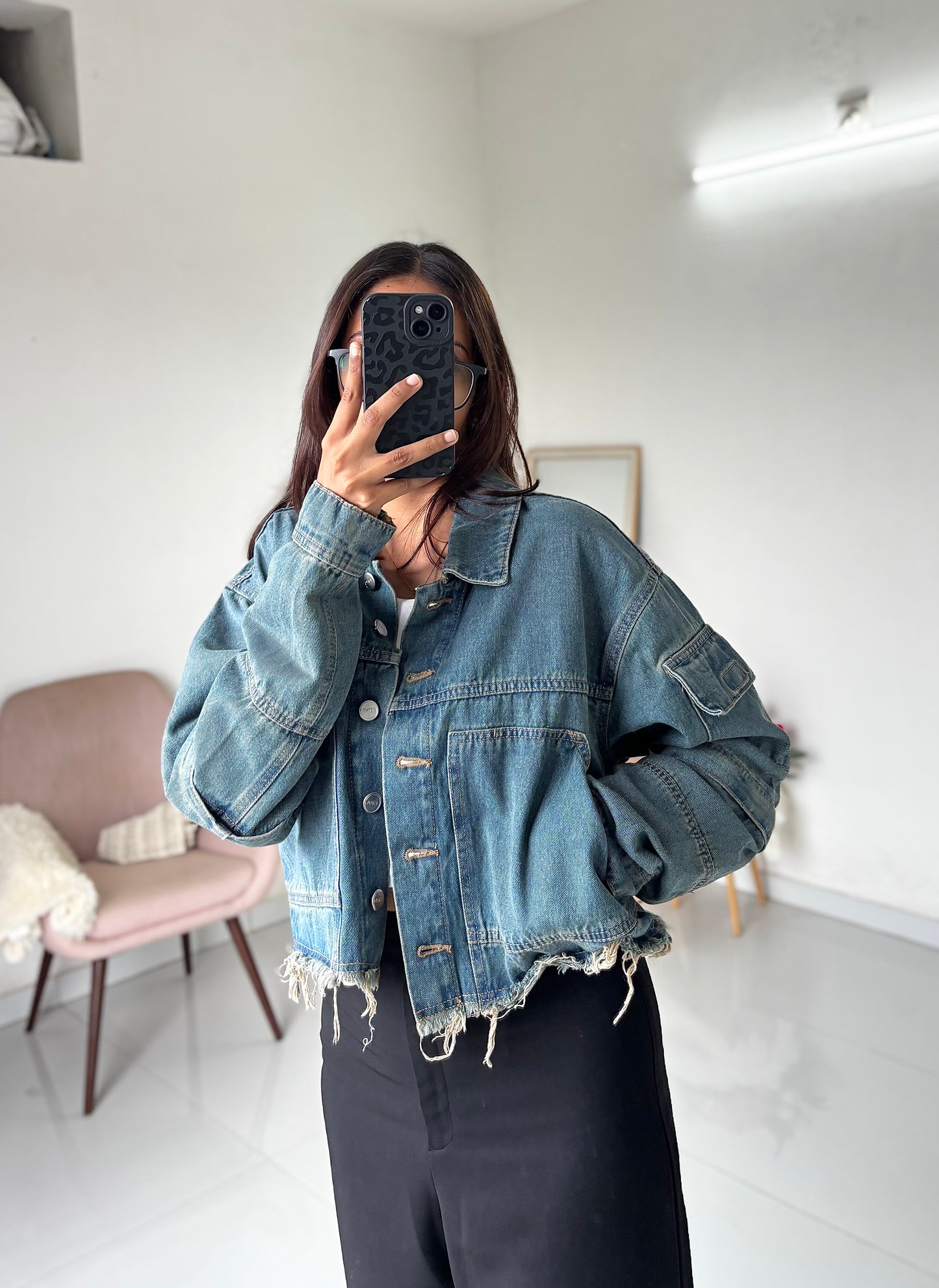 Classic blue denim cargo jacket