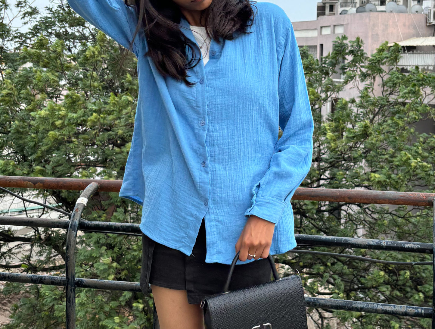 Blue Oversized Comfortable Cotton Shirt For Women