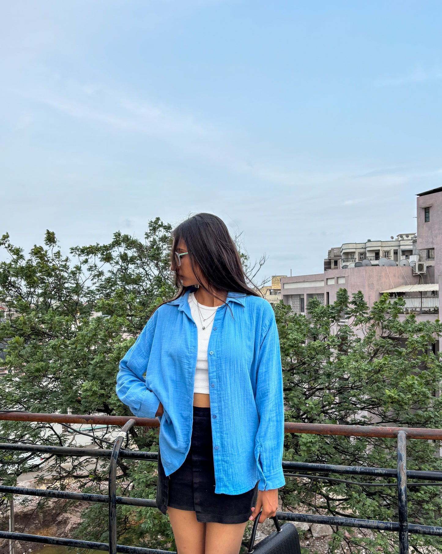 Blue Oversized Comfortable Cotton Shirt For Women