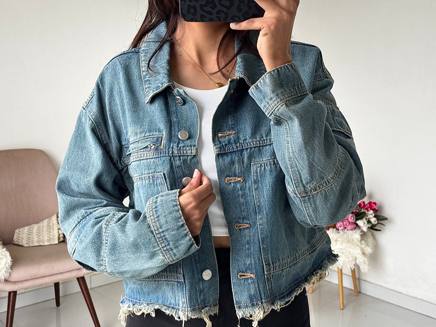 Classic blue denim cargo jacket