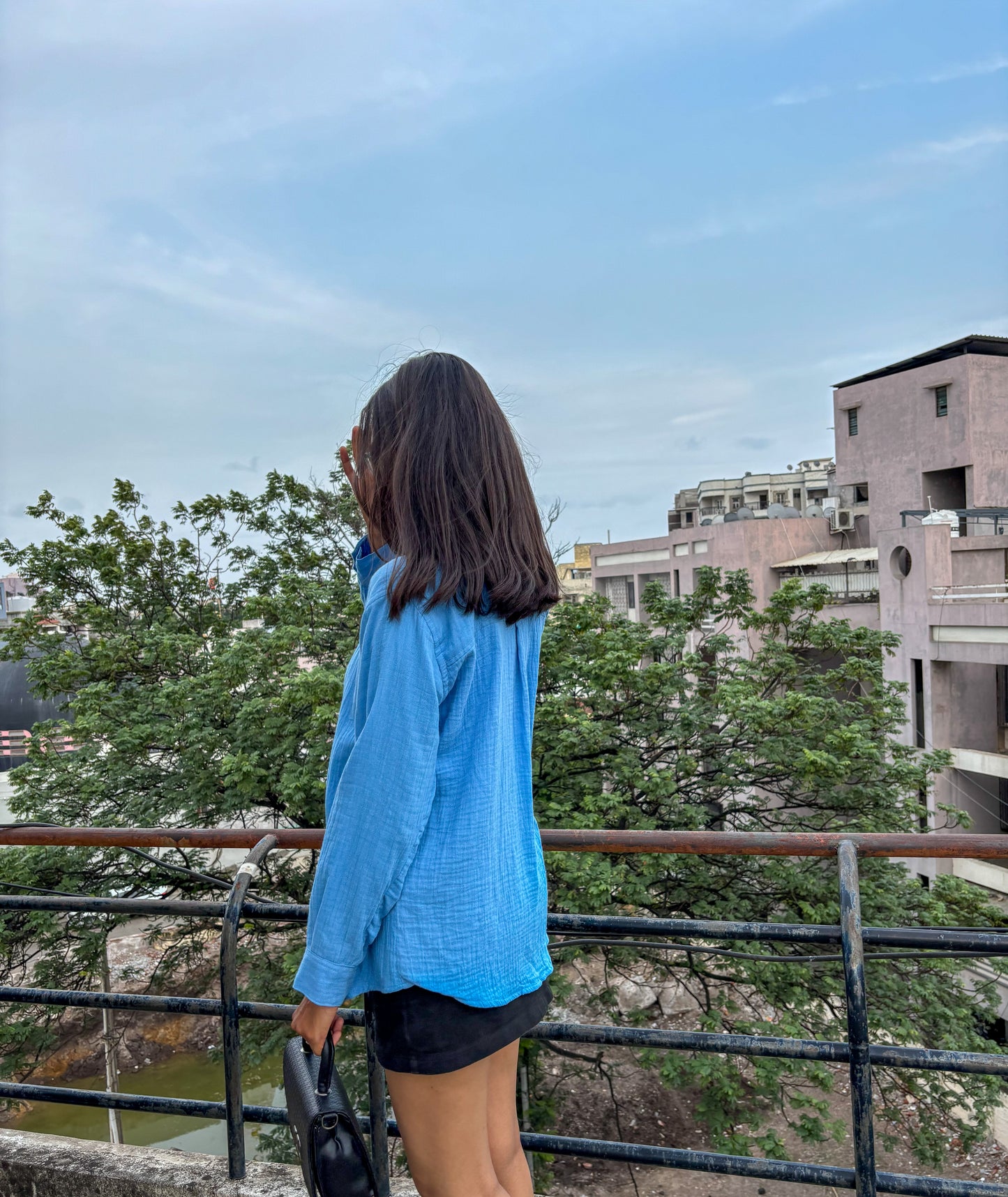 Blue Oversized Comfortable Cotton Shirt For Women