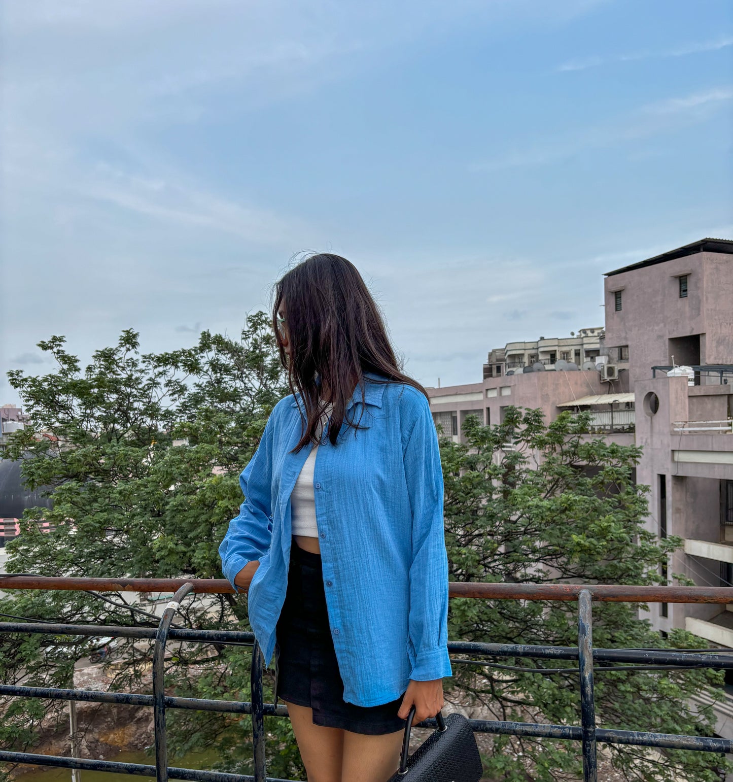 Blue Oversized Comfortable Cotton Shirt For Women