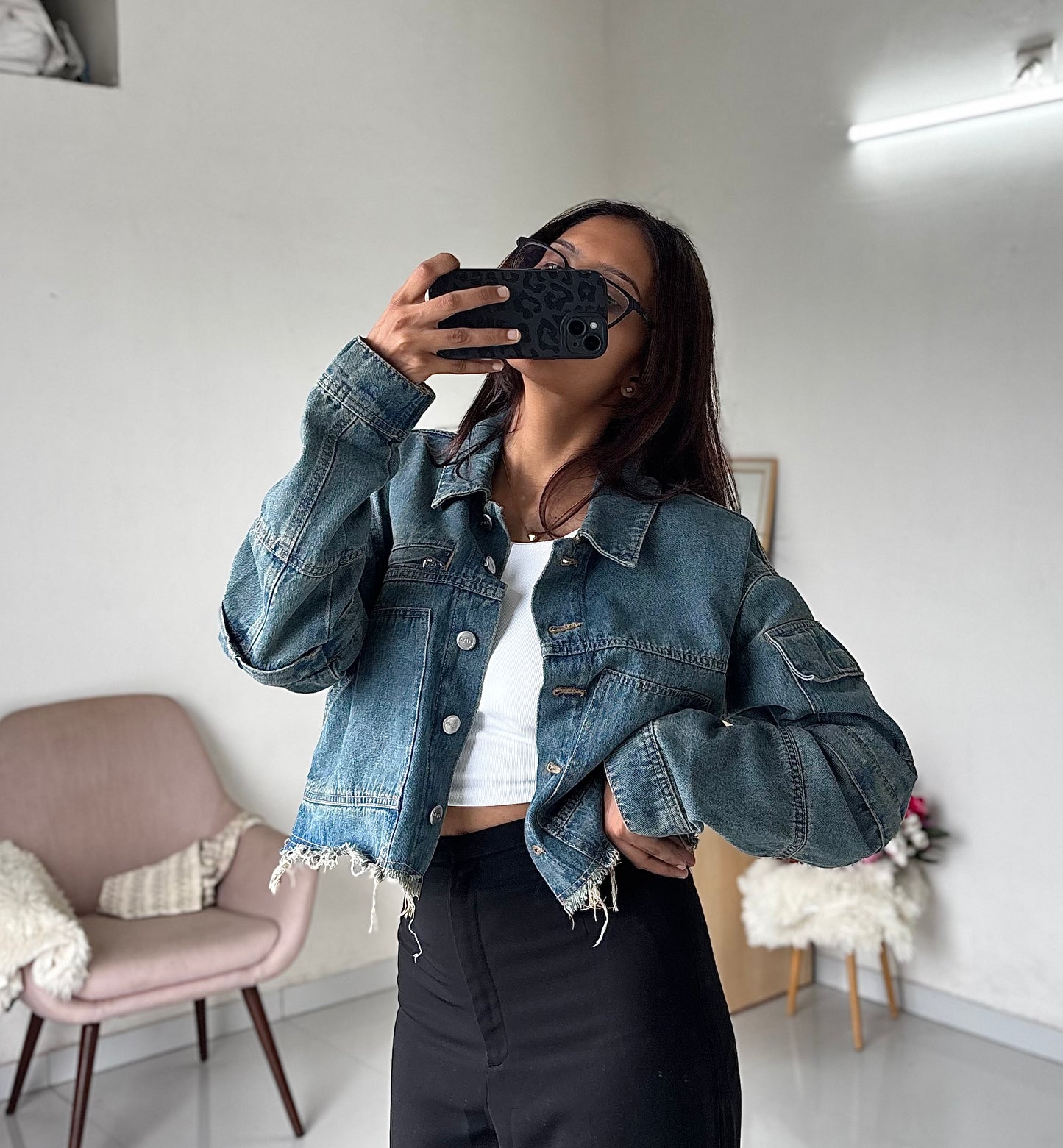 Classic blue denim cargo jacket