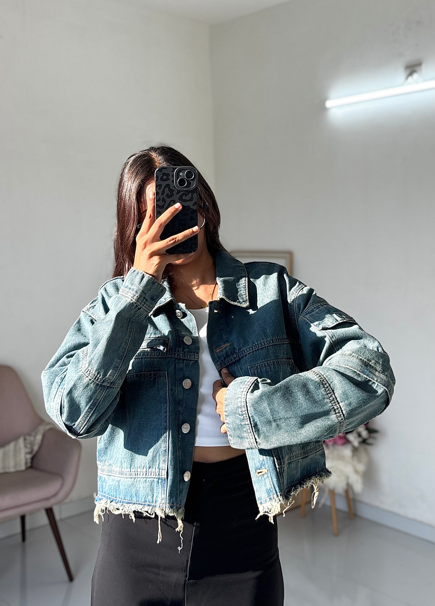 Classic blue denim cargo jacket