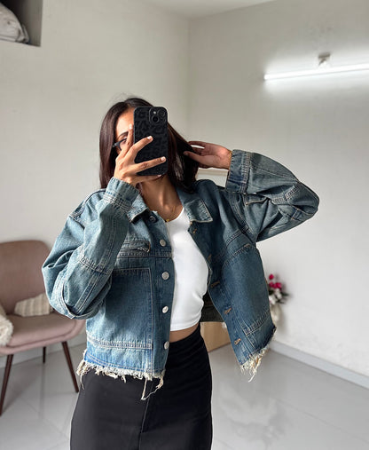 Classic blue denim cargo jacket