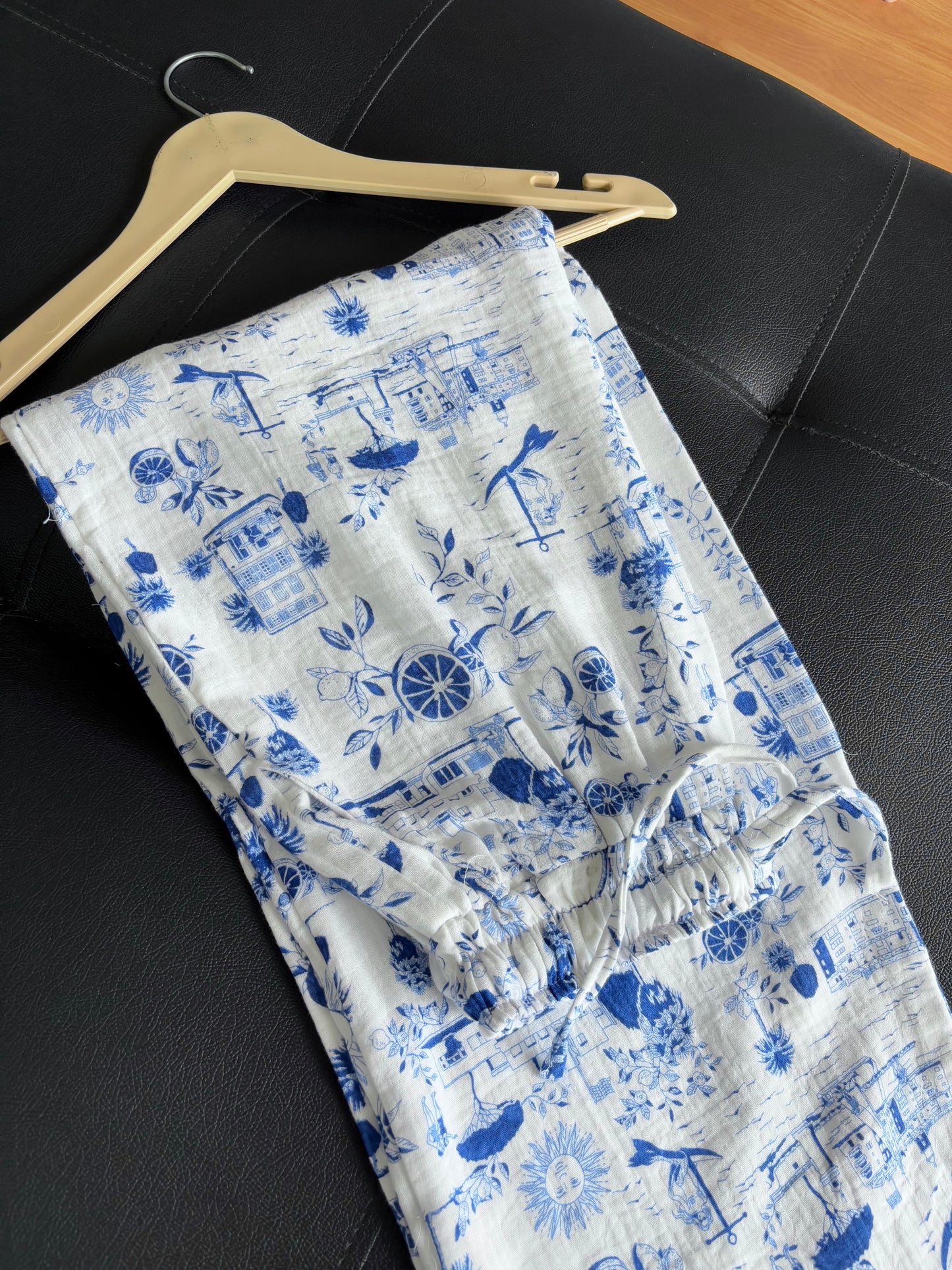 White & Blue Printed Pants