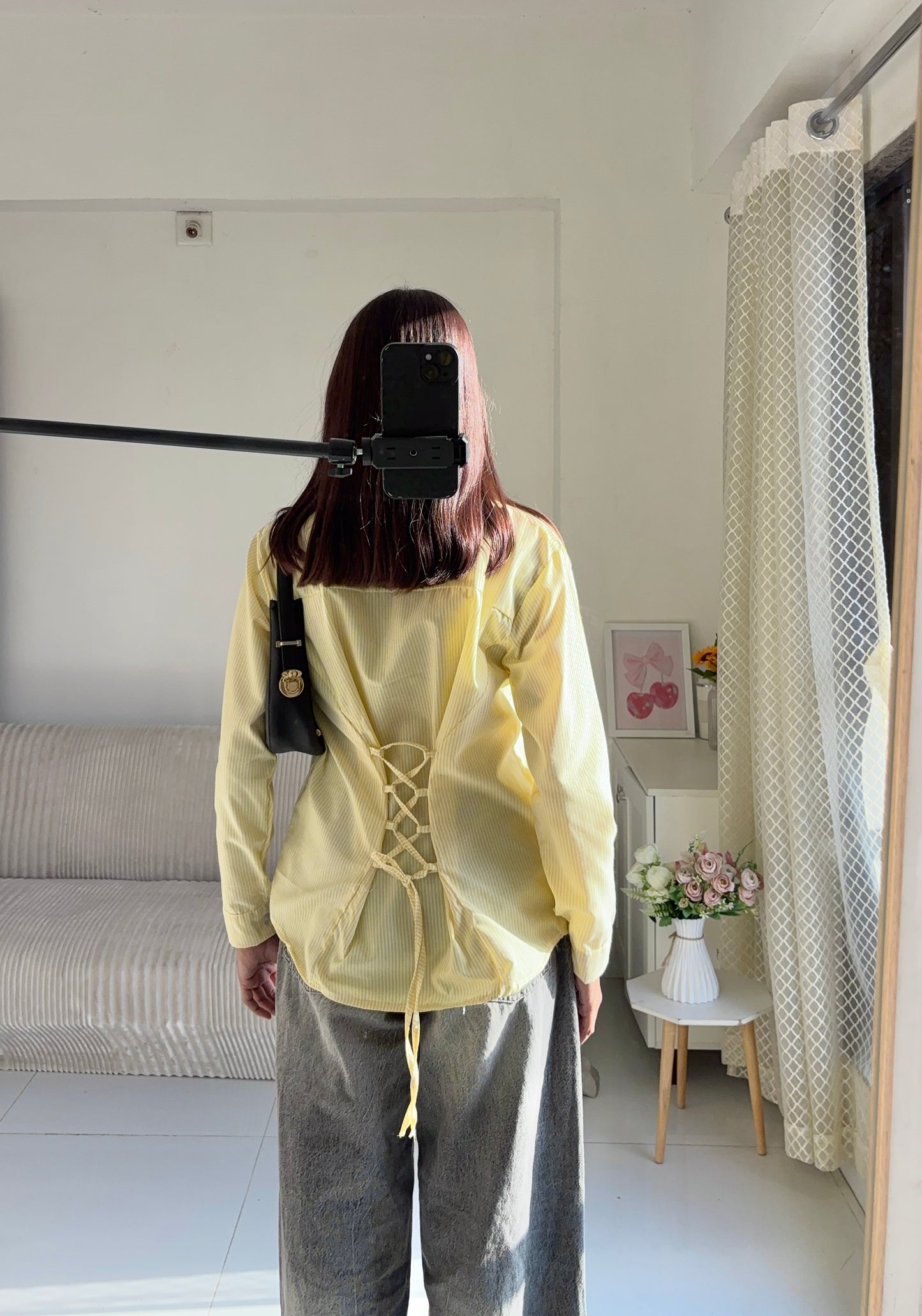 Yellow Striped Corset Back Shirt