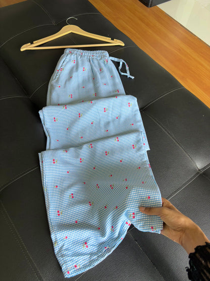 Blue Cherry Striped Pants