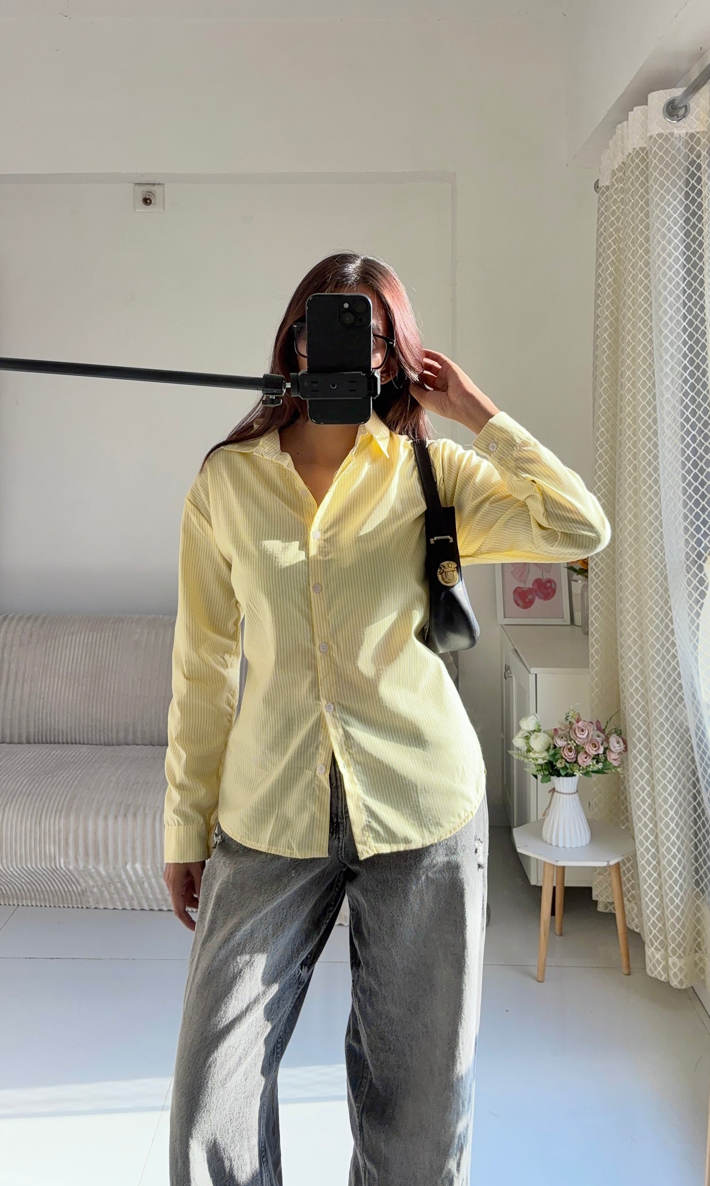 Yellow Striped Corset Back Shirt