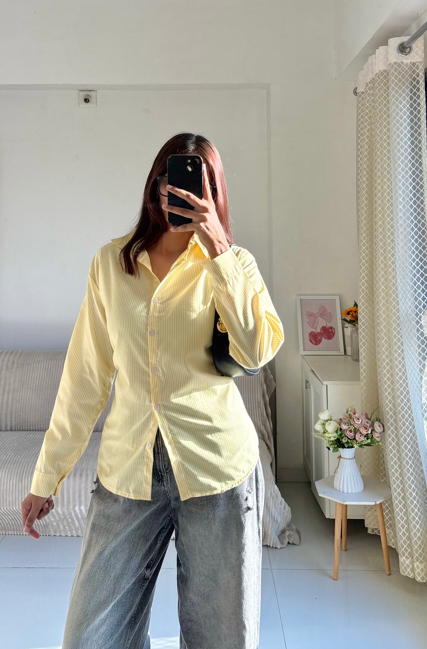 Yellow Striped Corset Back Shirt