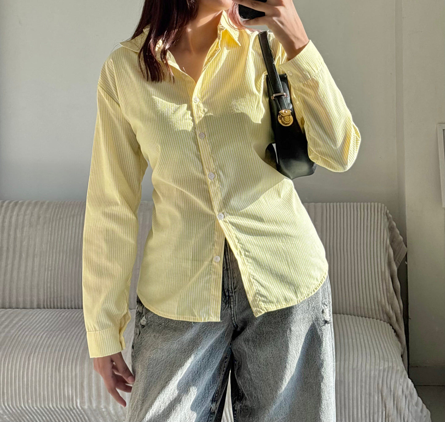 Yellow Striped Corset Back Shirt