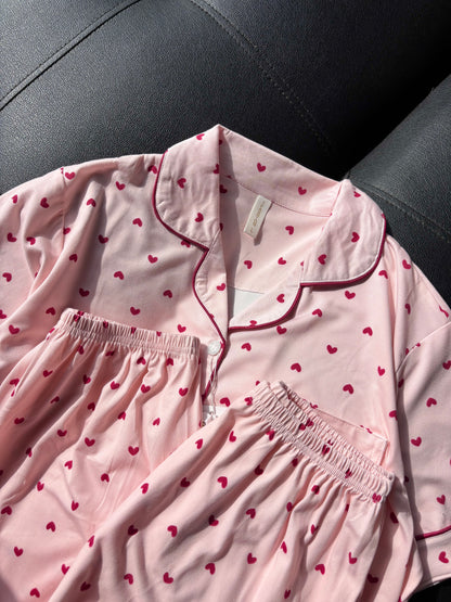 Pink Heart 3 Piece Night Suit