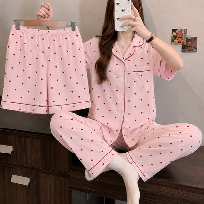 Pink Heart 3 Piece Night Suit