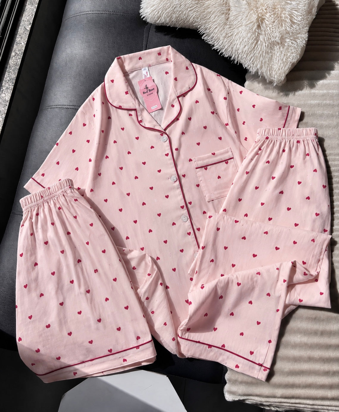 Pink Heart 3 Piece Night Suit