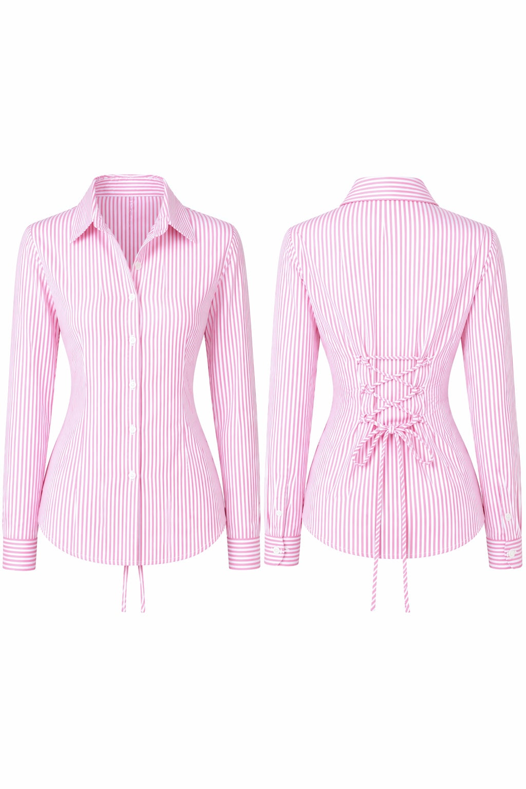 Pink Striped Corset Back Shirt