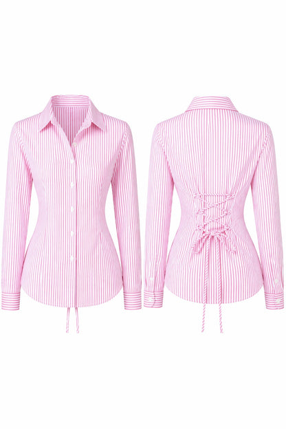Pink Striped Corset Back Shirt