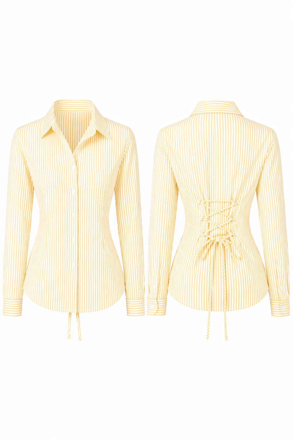 Yellow Striped Corset Back Shirt