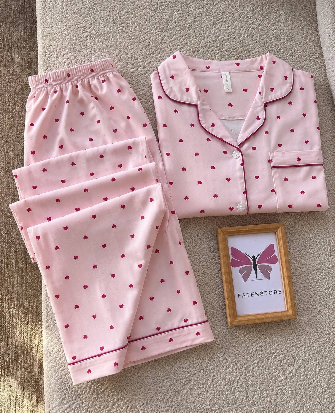 Pink Heart 3 Piece Night Suit