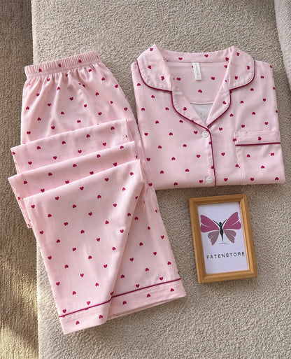 Pink Heart 3 Piece Night Suit