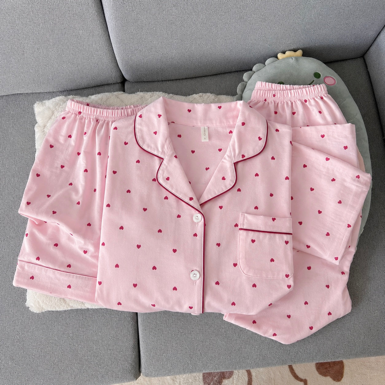 Pink Heart 3 Piece Night Suit