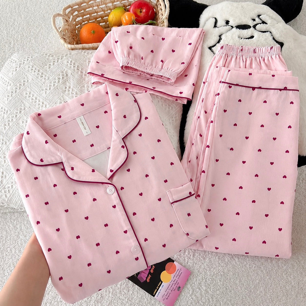 Pink Heart 3 Piece Night Suit