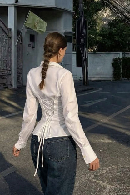 Basic White Fitted Corset Back Shirt